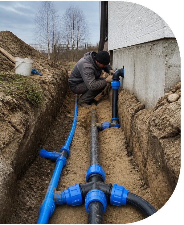 Монтаж наружного водопровода на участке под ключ в Пушкине